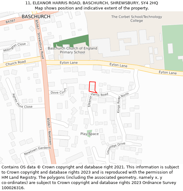 11, ELEANOR HARRIS ROAD, BASCHURCH, SHREWSBURY, SY4 2HQ: Location map and indicative extent of plot