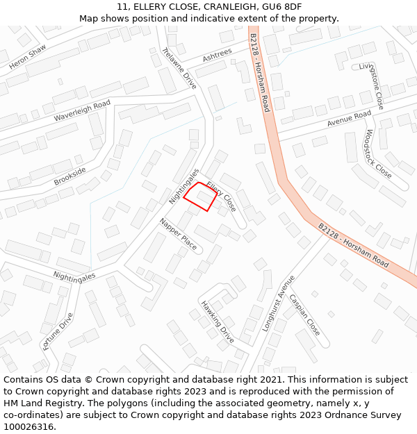 11, ELLERY CLOSE, CRANLEIGH, GU6 8DF: Location map and indicative extent of plot