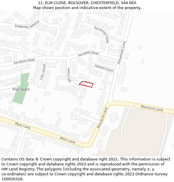 11, ELM CLOSE, BOLSOVER, CHESTERFIELD, S44 6EA: Location map and indicative extent of plot