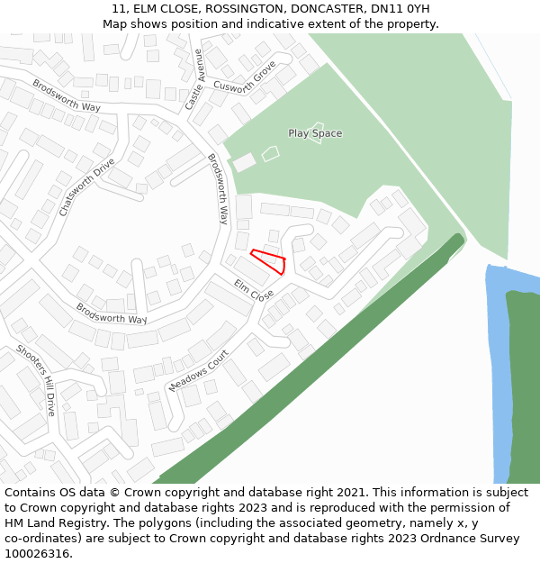 11, ELM CLOSE, ROSSINGTON, DONCASTER, DN11 0YH: Location map and indicative extent of plot