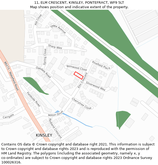 11, ELM CRESCENT, KINSLEY, PONTEFRACT, WF9 5LT: Location map and indicative extent of plot