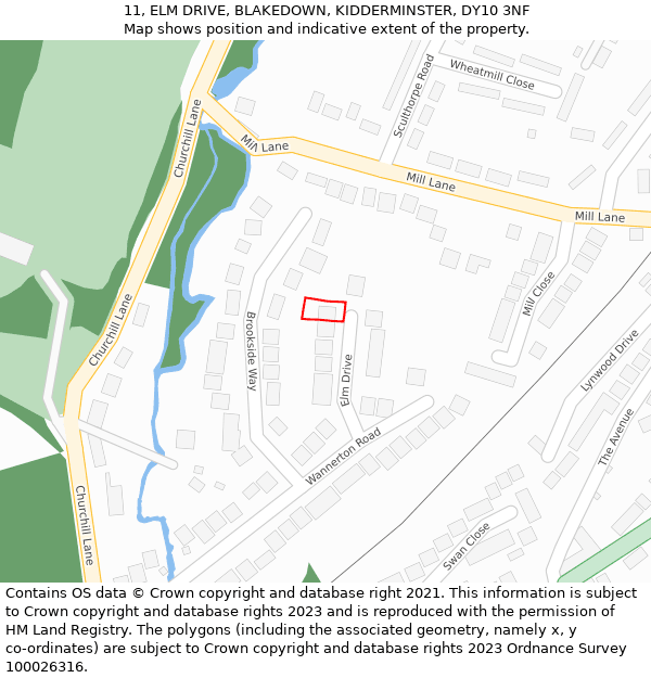 11, ELM DRIVE, BLAKEDOWN, KIDDERMINSTER, DY10 3NF: Location map and indicative extent of plot