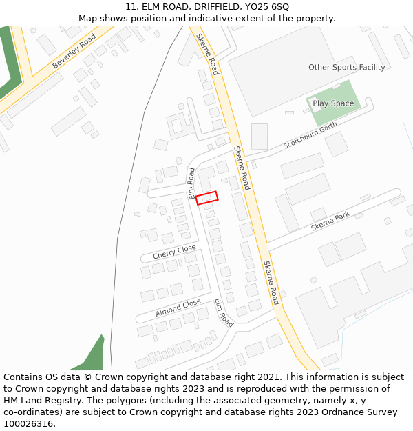 11, ELM ROAD, DRIFFIELD, YO25 6SQ: Location map and indicative extent of plot