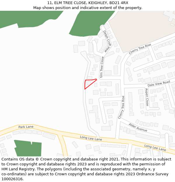 11, ELM TREE CLOSE, KEIGHLEY, BD21 4RX: Location map and indicative extent of plot