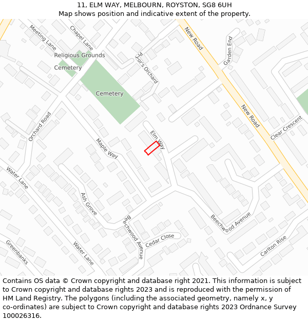 11, ELM WAY, MELBOURN, ROYSTON, SG8 6UH: Location map and indicative extent of plot