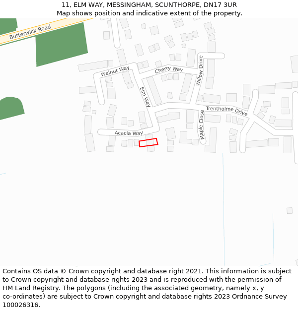 11, ELM WAY, MESSINGHAM, SCUNTHORPE, DN17 3UR: Location map and indicative extent of plot