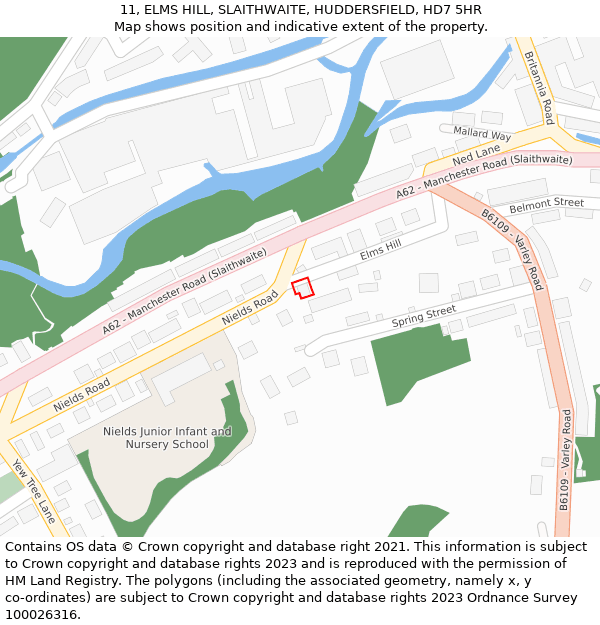 11, ELMS HILL, SLAITHWAITE, HUDDERSFIELD, HD7 5HR: Location map and indicative extent of plot