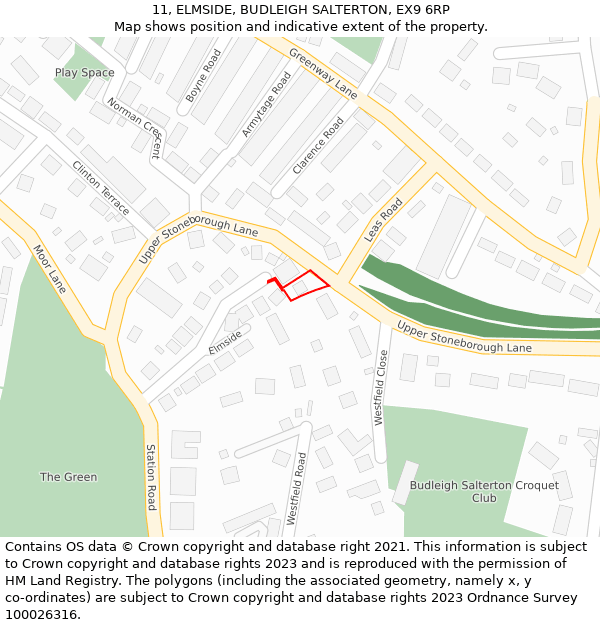 11, ELMSIDE, BUDLEIGH SALTERTON, EX9 6RP: Location map and indicative extent of plot