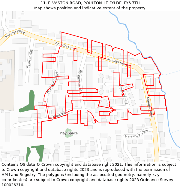 11, ELVASTON ROAD, POULTON-LE-FYLDE, FY6 7TH: Location map and indicative extent of plot
