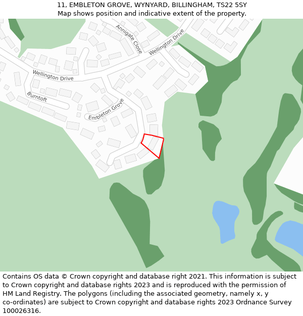 11, EMBLETON GROVE, WYNYARD, BILLINGHAM, TS22 5SY: Location map and indicative extent of plot