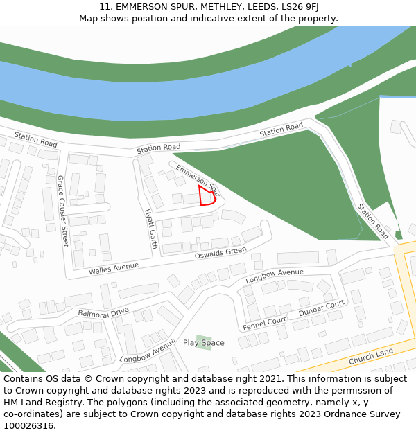 11, EMMERSON SPUR, METHLEY, LEEDS, LS26 9FJ: Location map and indicative extent of plot