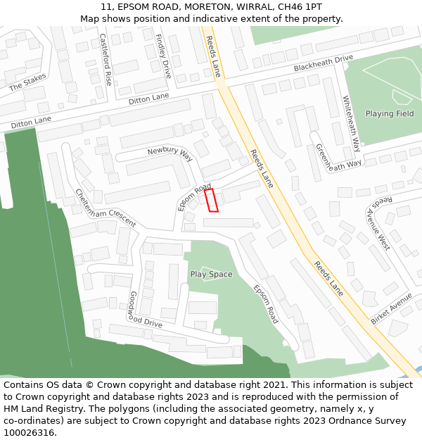 11, EPSOM ROAD, MORETON, WIRRAL, CH46 1PT: Location map and indicative extent of plot