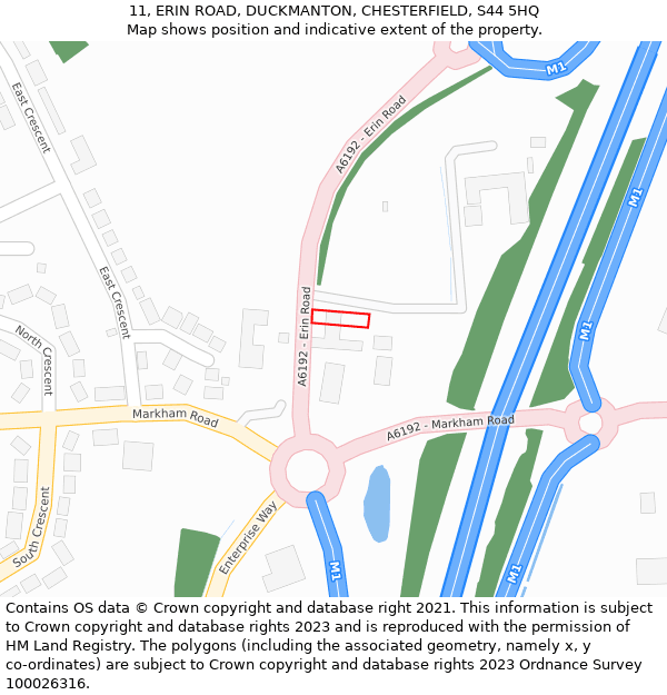 11, ERIN ROAD, DUCKMANTON, CHESTERFIELD, S44 5HQ: Location map and indicative extent of plot