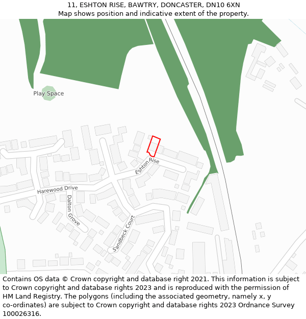 11, ESHTON RISE, BAWTRY, DONCASTER, DN10 6XN: Location map and indicative extent of plot