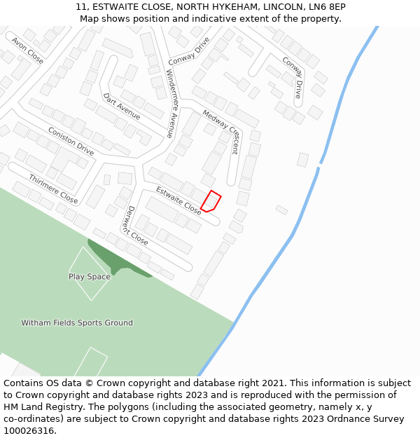 11, ESTWAITE CLOSE, NORTH HYKEHAM, LINCOLN, LN6 8EP: Location map and indicative extent of plot