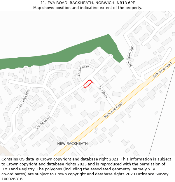 11, EVA ROAD, RACKHEATH, NORWICH, NR13 6PE: Location map and indicative extent of plot
