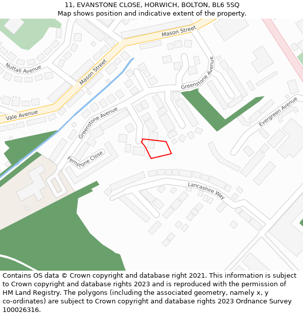 11, EVANSTONE CLOSE, HORWICH, BOLTON, BL6 5SQ: Location map and indicative extent of plot