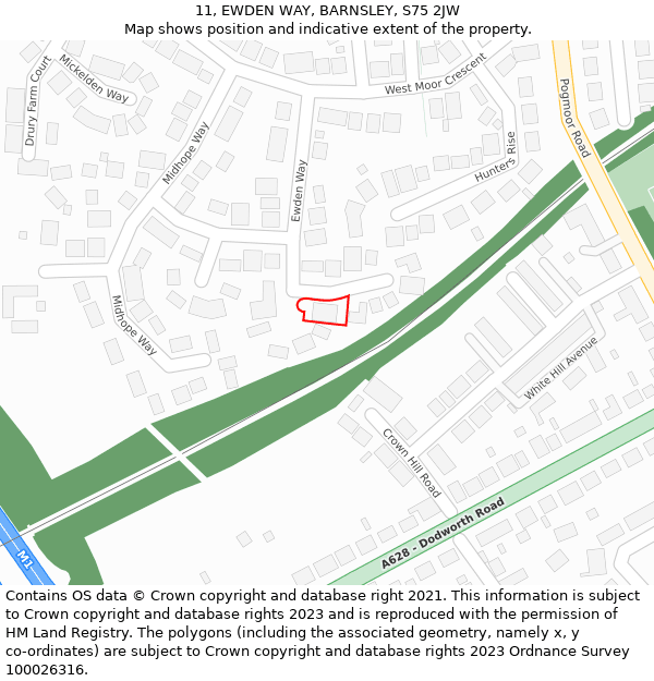 11, EWDEN WAY, BARNSLEY, S75 2JW: Location map and indicative extent of plot