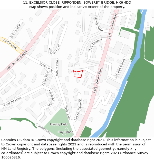 11, EXCELSIOR CLOSE, RIPPONDEN, SOWERBY BRIDGE, HX6 4DD: Location map and indicative extent of plot