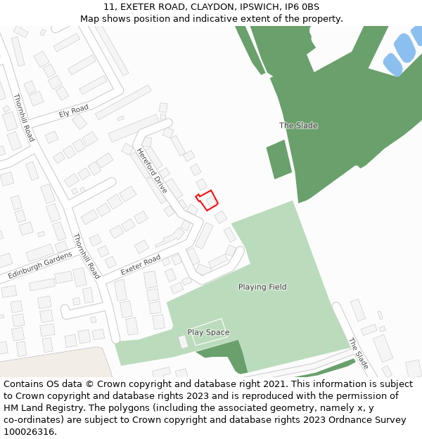 11, EXETER ROAD, CLAYDON, IPSWICH, IP6 0BS: Location map and indicative extent of plot