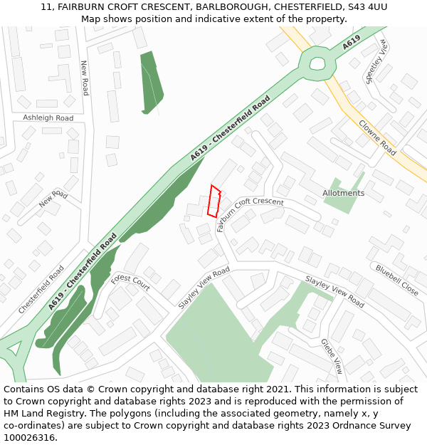 11, FAIRBURN CROFT CRESCENT, BARLBOROUGH, CHESTERFIELD, S43 4UU: Location map and indicative extent of plot