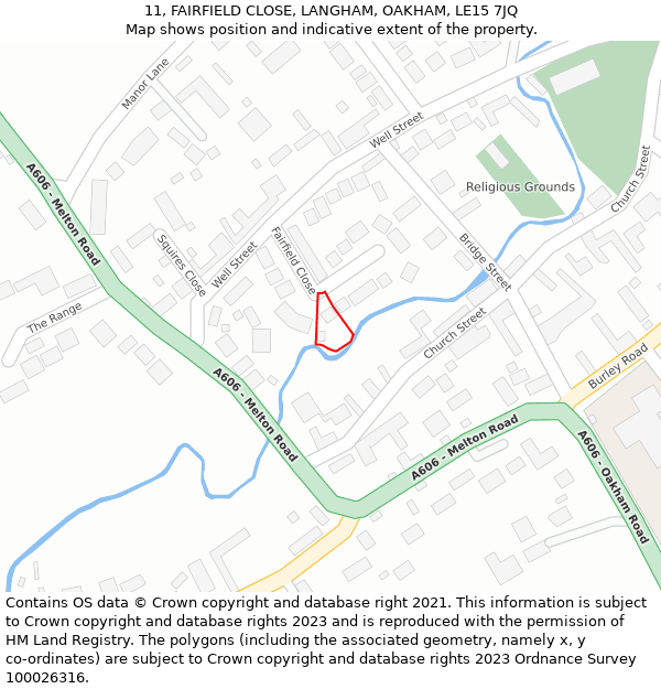 11, FAIRFIELD CLOSE, LANGHAM, OAKHAM, LE15 7JQ: Location map and indicative extent of plot