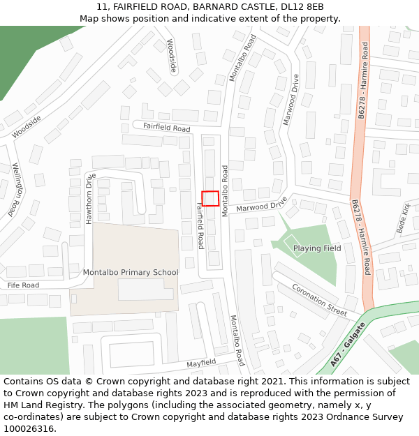 11, FAIRFIELD ROAD, BARNARD CASTLE, DL12 8EB: Location map and indicative extent of plot