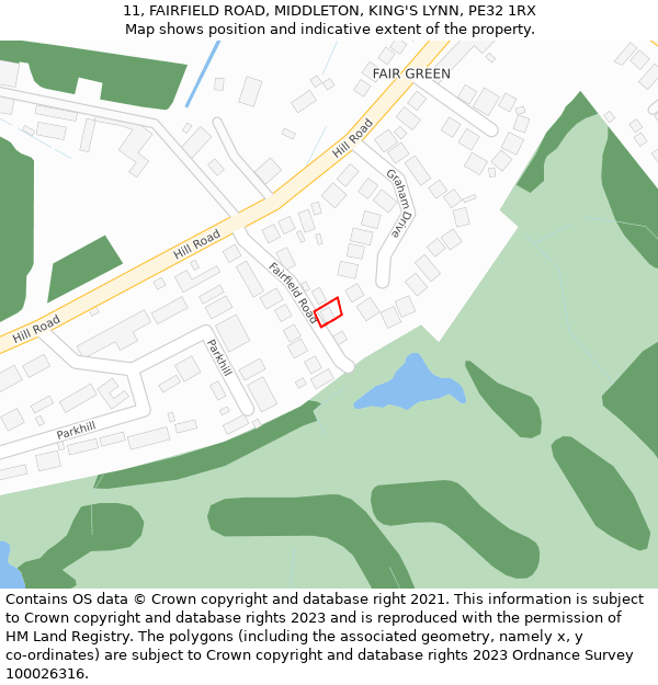 11, FAIRFIELD ROAD, MIDDLETON, KING'S LYNN, PE32 1RX: Location map and indicative extent of plot