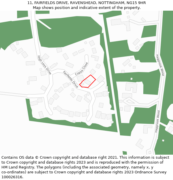 11, FAIRFIELDS DRIVE, RAVENSHEAD, NOTTINGHAM, NG15 9HR: Location map and indicative extent of plot