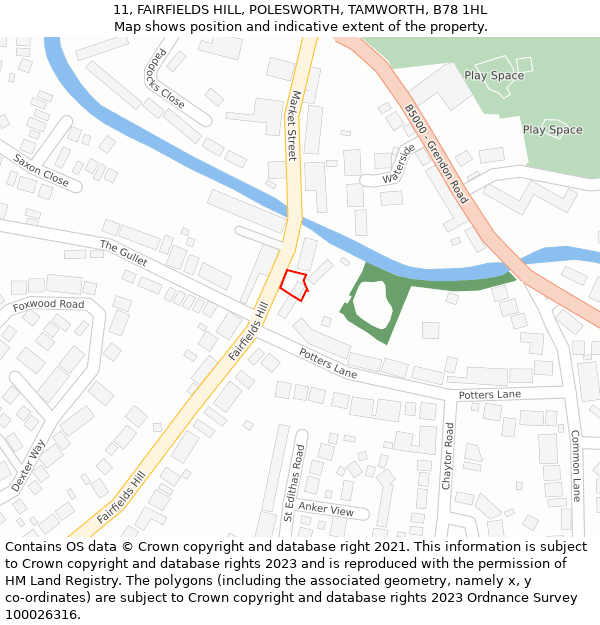 11, FAIRFIELDS HILL, POLESWORTH, TAMWORTH, B78 1HL: Location map and indicative extent of plot