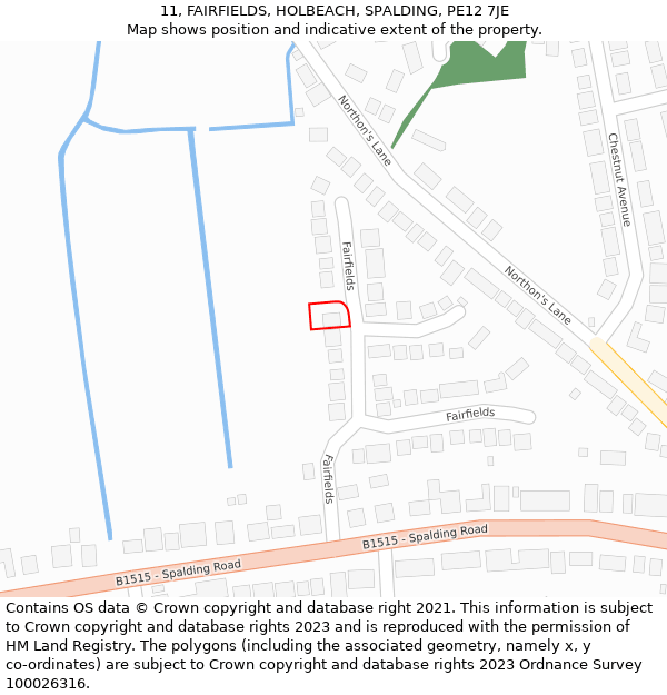 11, FAIRFIELDS, HOLBEACH, SPALDING, PE12 7JE: Location map and indicative extent of plot