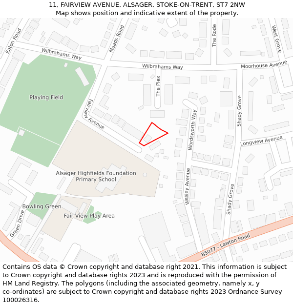 11, FAIRVIEW AVENUE, ALSAGER, STOKE-ON-TRENT, ST7 2NW: Location map and indicative extent of plot