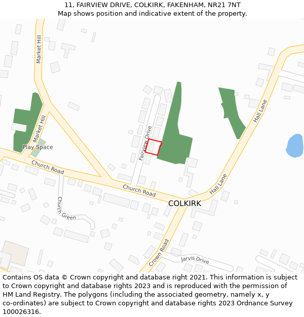 11, FAIRVIEW DRIVE, COLKIRK, FAKENHAM, NR21 7NT: Location map and indicative extent of plot