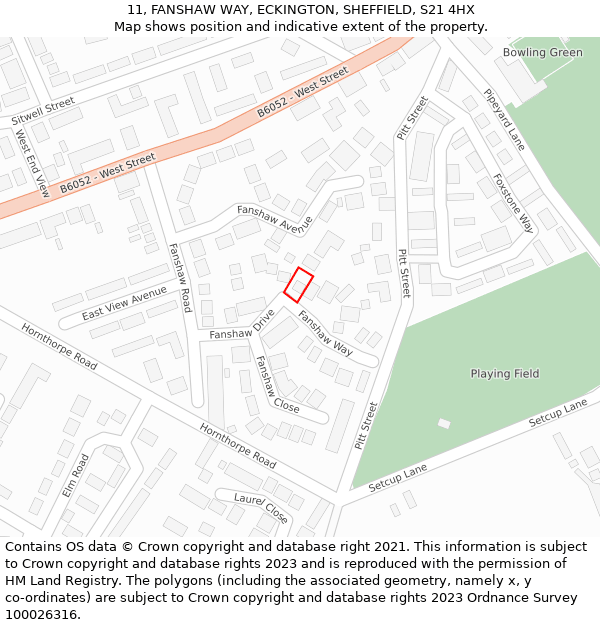 11, FANSHAW WAY, ECKINGTON, SHEFFIELD, S21 4HX: Location map and indicative extent of plot