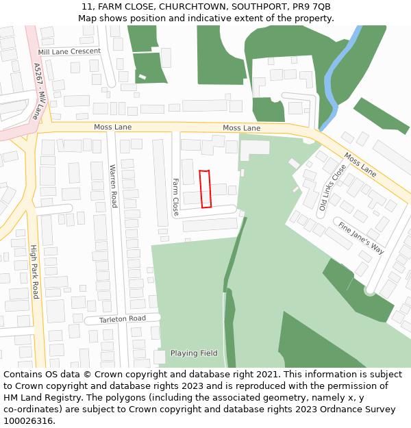 11, FARM CLOSE, CHURCHTOWN, SOUTHPORT, PR9 7QB: Location map and indicative extent of plot