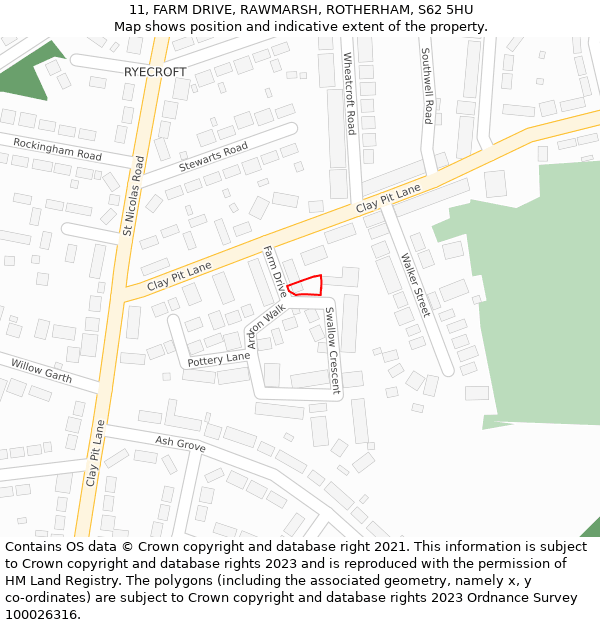 11, FARM DRIVE, RAWMARSH, ROTHERHAM, S62 5HU: Location map and indicative extent of plot