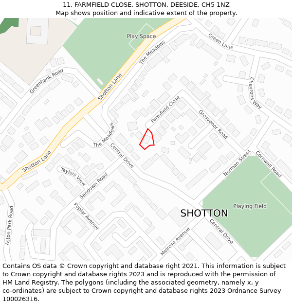 11, FARMFIELD CLOSE, SHOTTON, DEESIDE, CH5 1NZ: Location map and indicative extent of plot