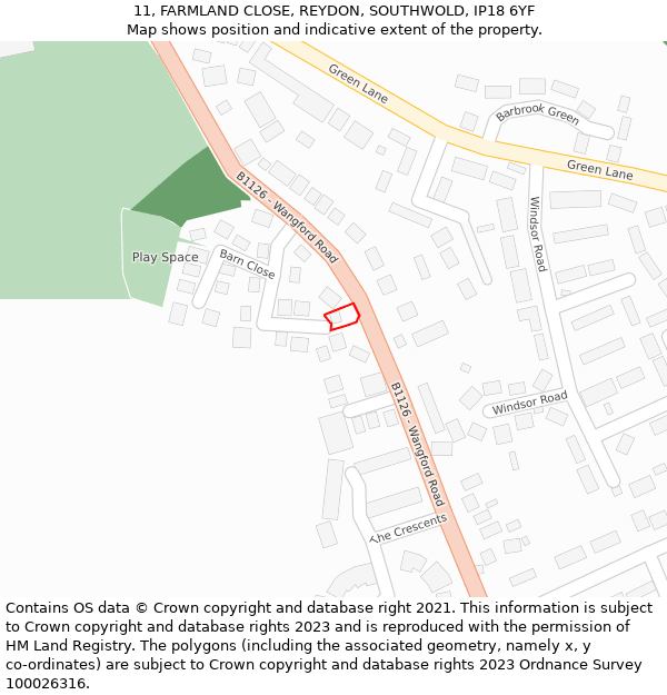 11, FARMLAND CLOSE, REYDON, SOUTHWOLD, IP18 6YF: Location map and indicative extent of plot