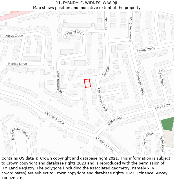 11, FARNDALE, WIDNES, WA8 9JL: Location map and indicative extent of plot