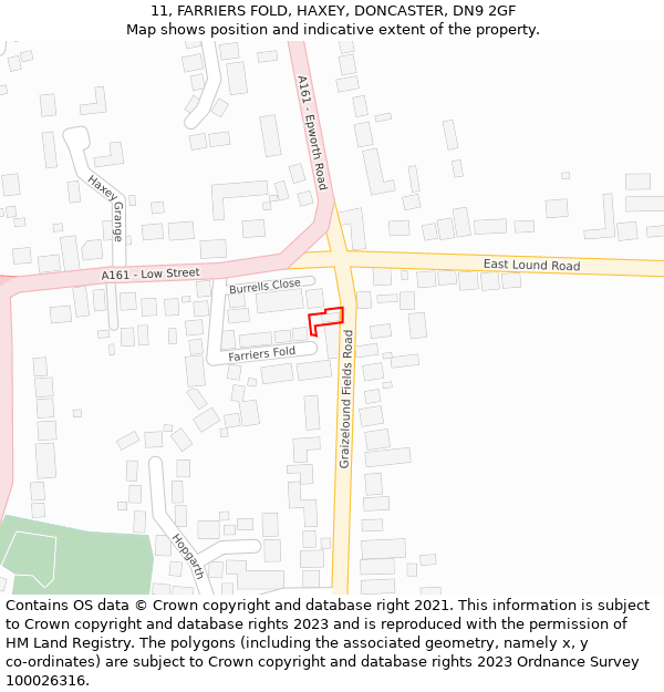 11, FARRIERS FOLD, HAXEY, DONCASTER, DN9 2GF: Location map and indicative extent of plot