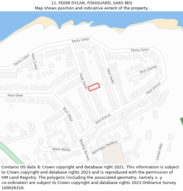 11, FEIDR DYLAN, FISHGUARD, SA65 9EG: Location map and indicative extent of plot