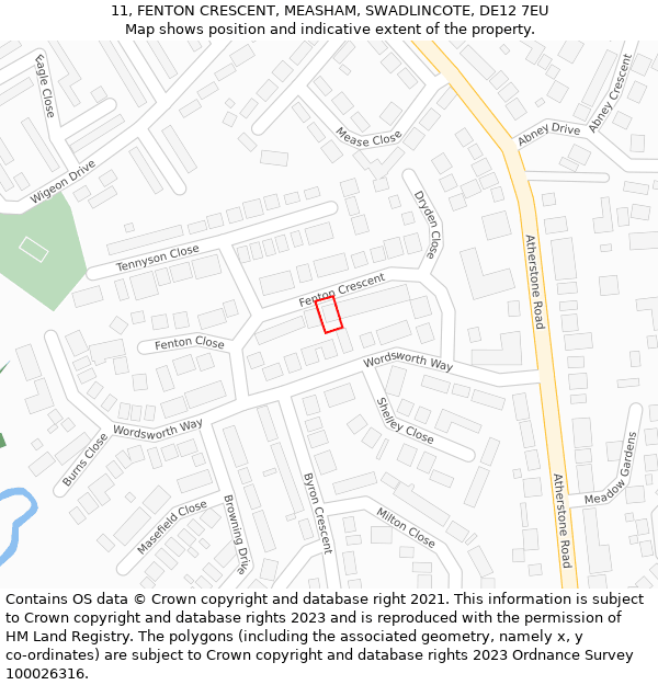 11, FENTON CRESCENT, MEASHAM, SWADLINCOTE, DE12 7EU: Location map and indicative extent of plot