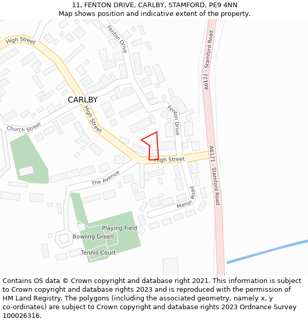 11, FENTON DRIVE, CARLBY, STAMFORD, PE9 4NN: Location map and indicative extent of plot