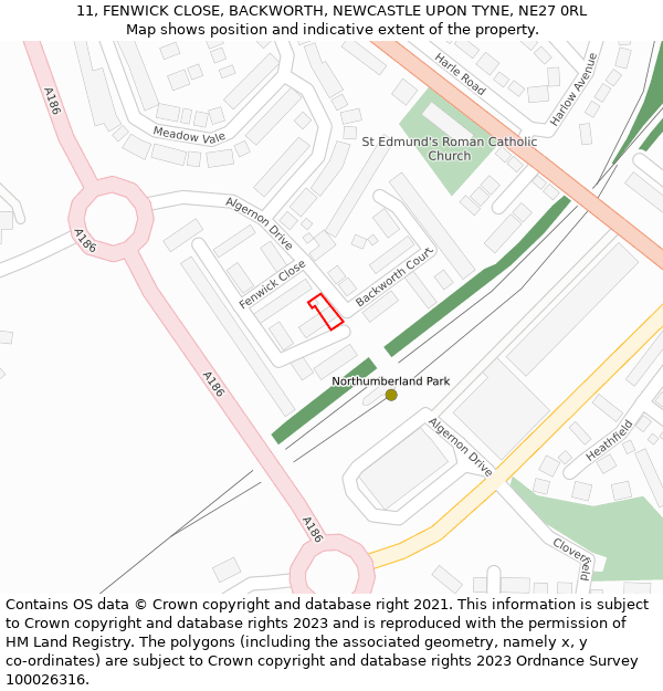 11, FENWICK CLOSE, BACKWORTH, NEWCASTLE UPON TYNE, NE27 0RL: Location map and indicative extent of plot