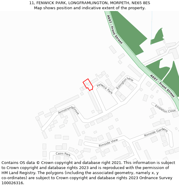 11, FENWICK PARK, LONGFRAMLINGTON, MORPETH, NE65 8ES: Location map and indicative extent of plot