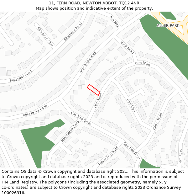 11, FERN ROAD, NEWTON ABBOT, TQ12 4NR: Location map and indicative extent of plot