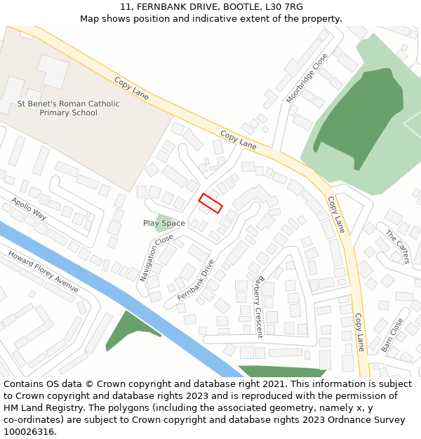 11, FERNBANK DRIVE, BOOTLE, L30 7RG: Location map and indicative extent of plot