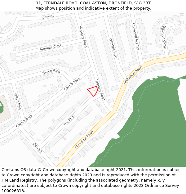 11, FERNDALE ROAD, COAL ASTON, DRONFIELD, S18 3BT: Location map and indicative extent of plot