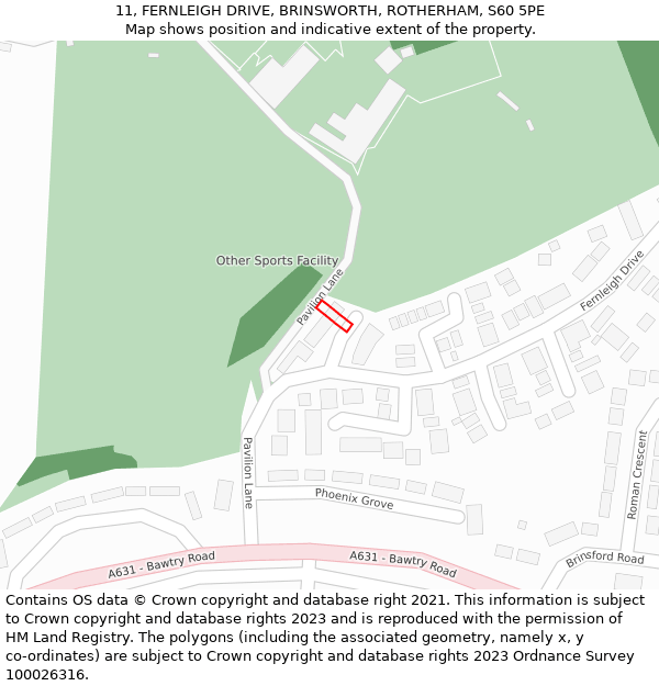 11, FERNLEIGH DRIVE, BRINSWORTH, ROTHERHAM, S60 5PE: Location map and indicative extent of plot