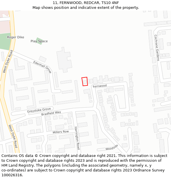 11, FERNWOOD, REDCAR, TS10 4NF: Location map and indicative extent of plot